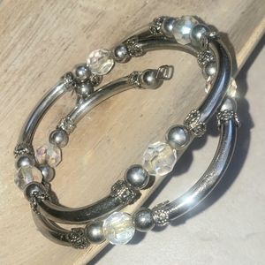 Silver and crystal beaded wrap bracelet